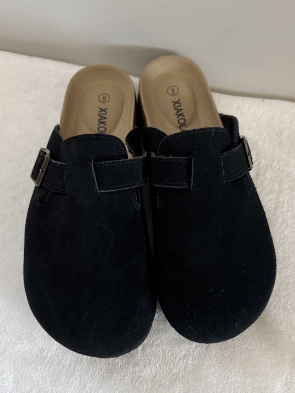 🖤 XIAKOLAKA Women’s Suede Clogs | Black | Size 9 | Adjustable Buckle